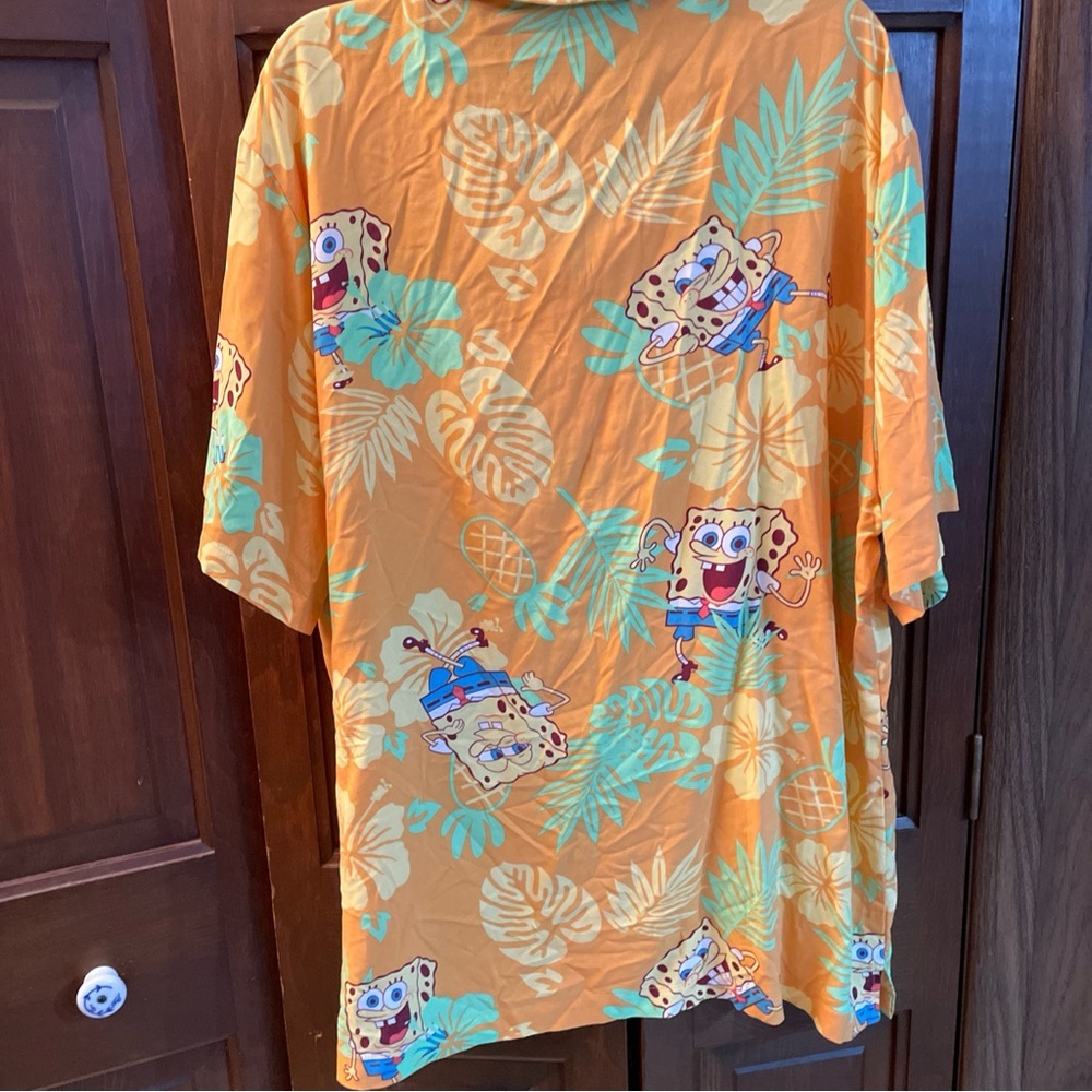 Nickelodeon Spongebob Squarepants Shirt Mens 2XL Hawaiian Aloha Orange Floral - Picture 6 of 9